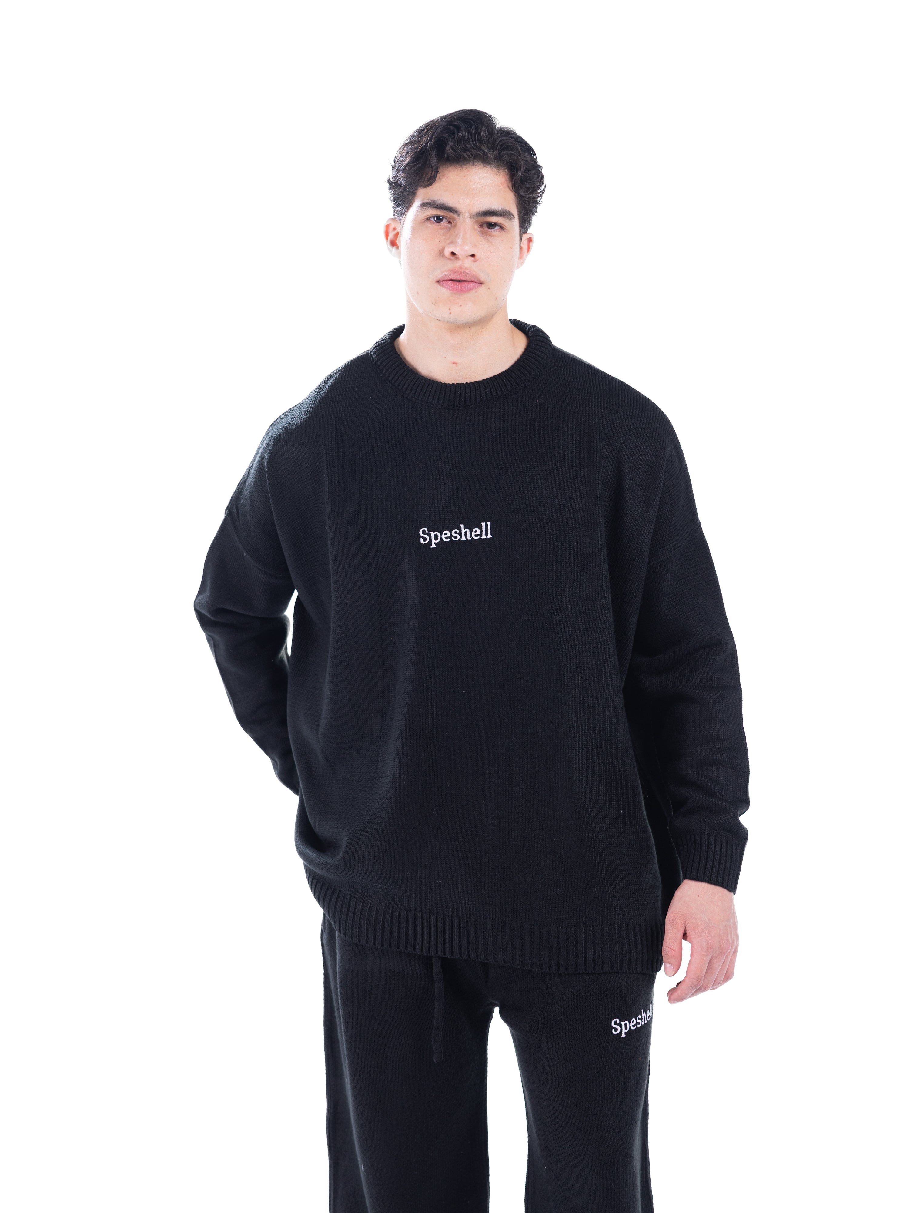 BLACK RIPPED SWEATER SET