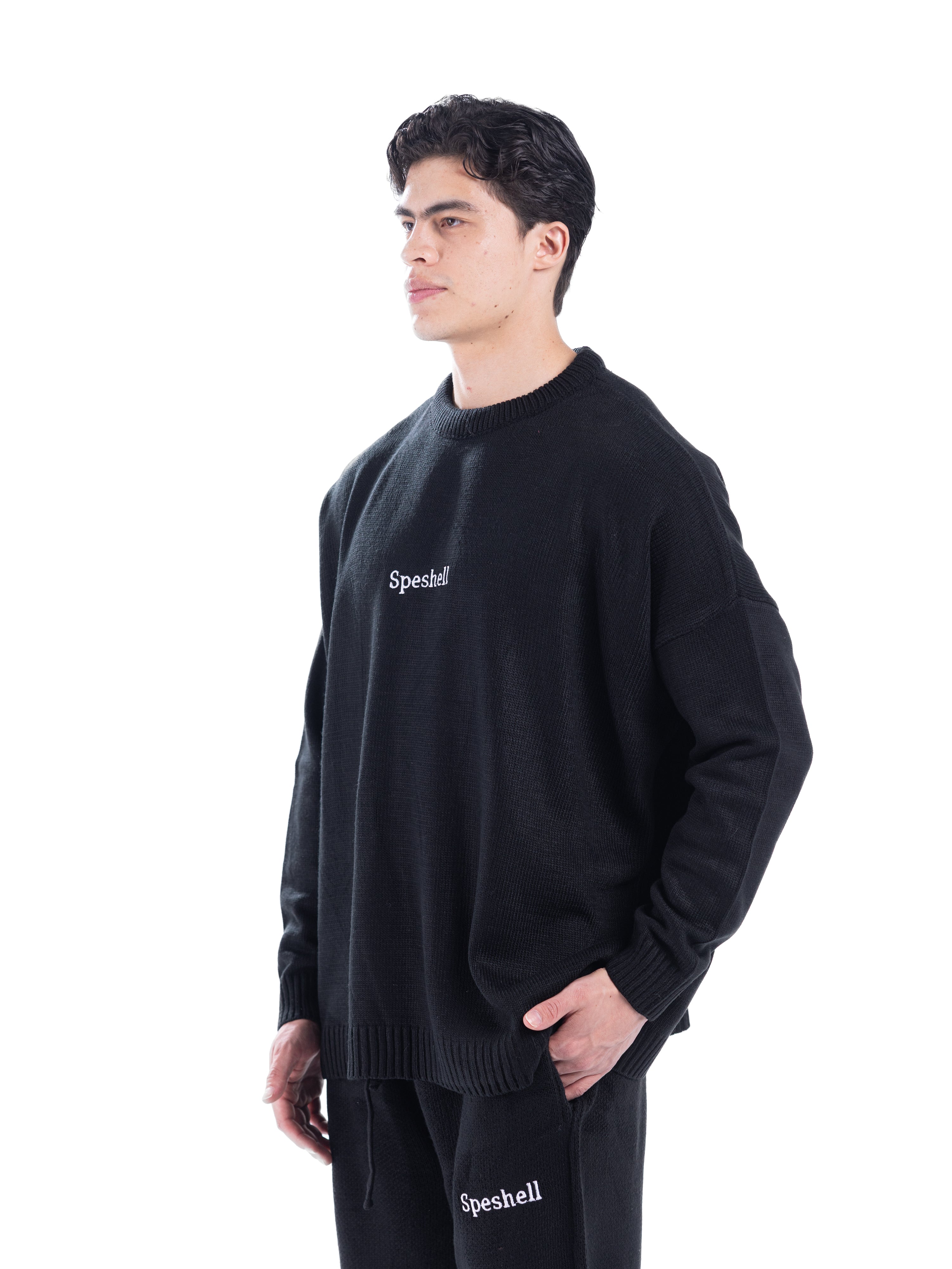 BLACK RIPPED SWEATER SET