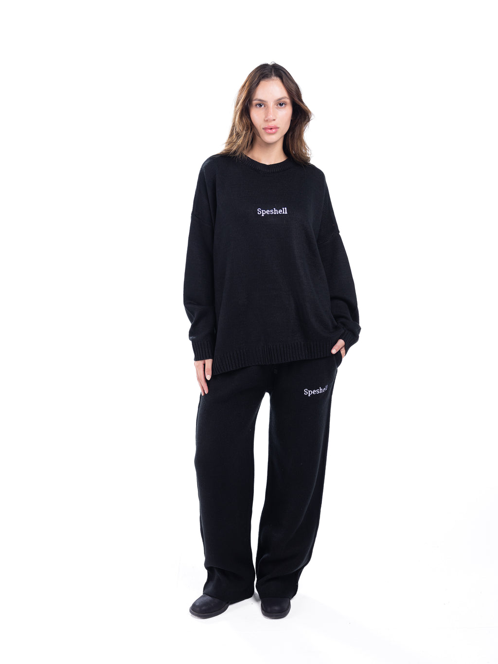 BLACK RIPPED SWEATER SET