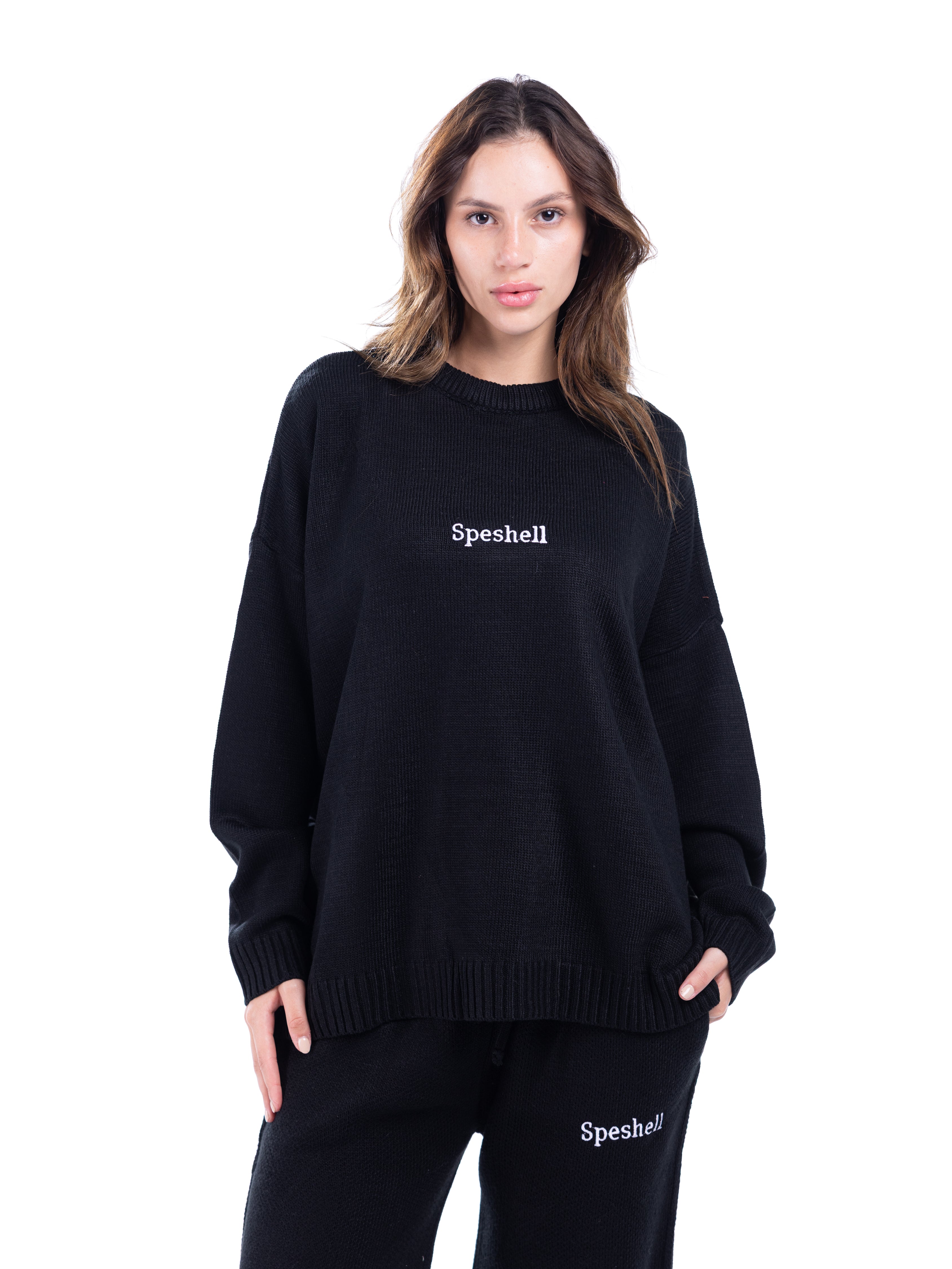 BLACK RIPPED SWEATER SET