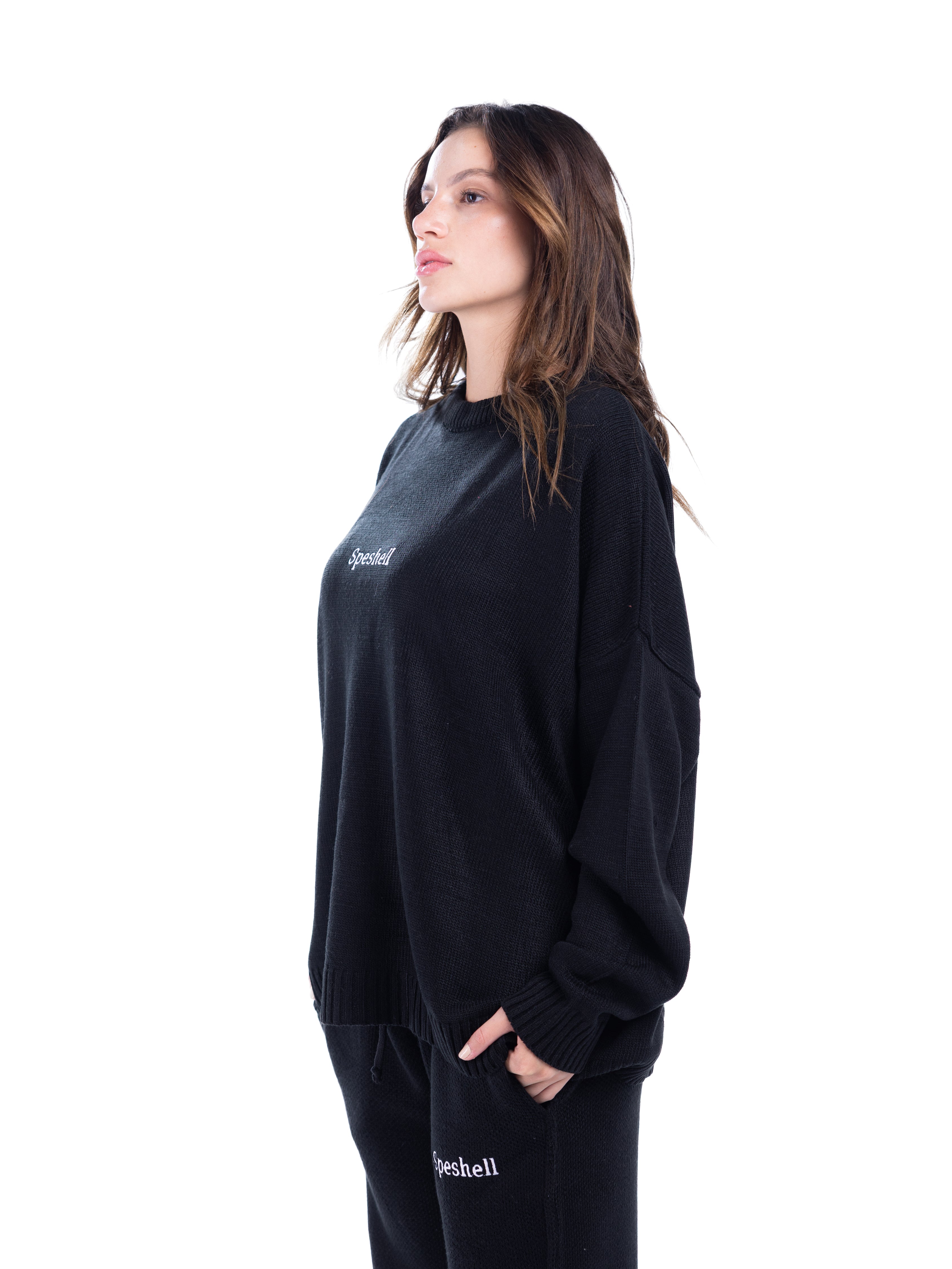 BLACK RIPPED SWEATER SET