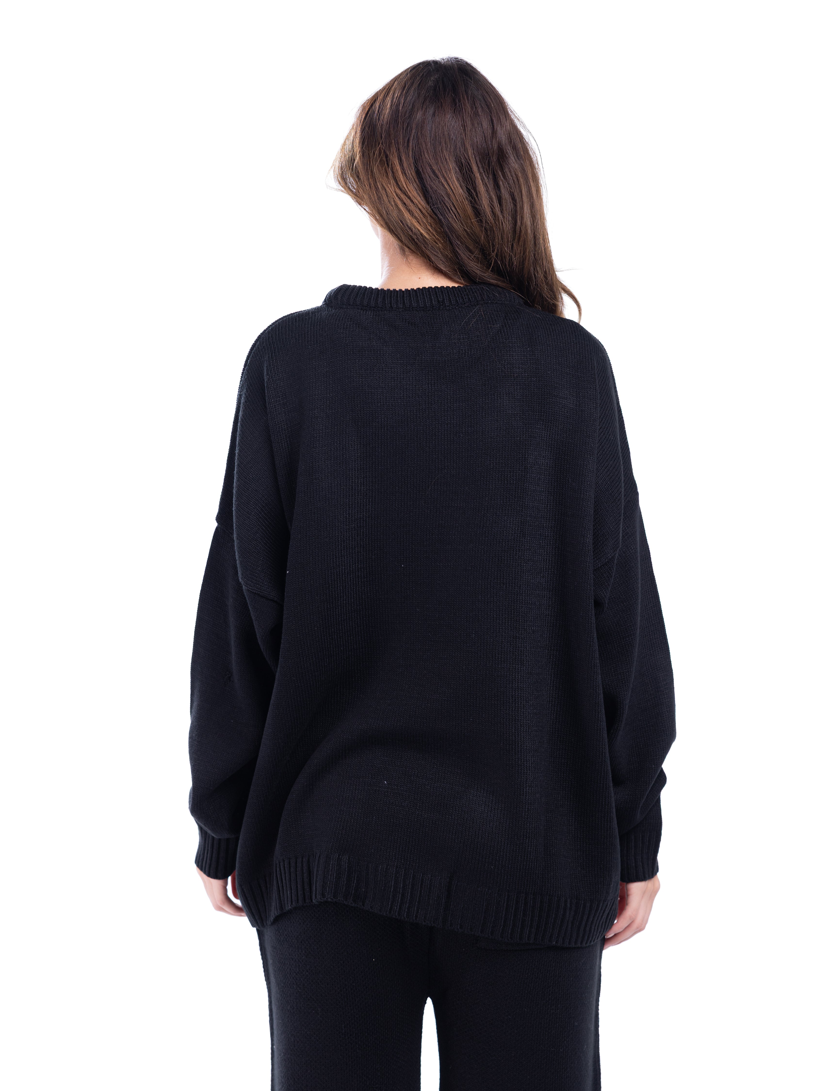 BLACK RIPPED SWEATER SET